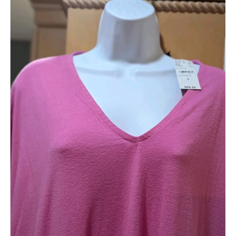 Lands' End Womens Pink V‎ Neck Tunic Lagenlook Linen Blend Shirt Size Small